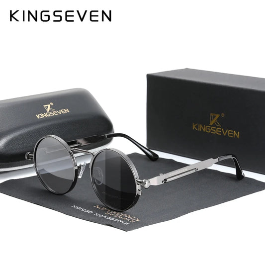 KINGSEVEN Brand Polarized Men Women Sunglasses UV400 Gothic Steampunk Style Male Round Eyewear Alloy Frame Fashion Sun Glasses