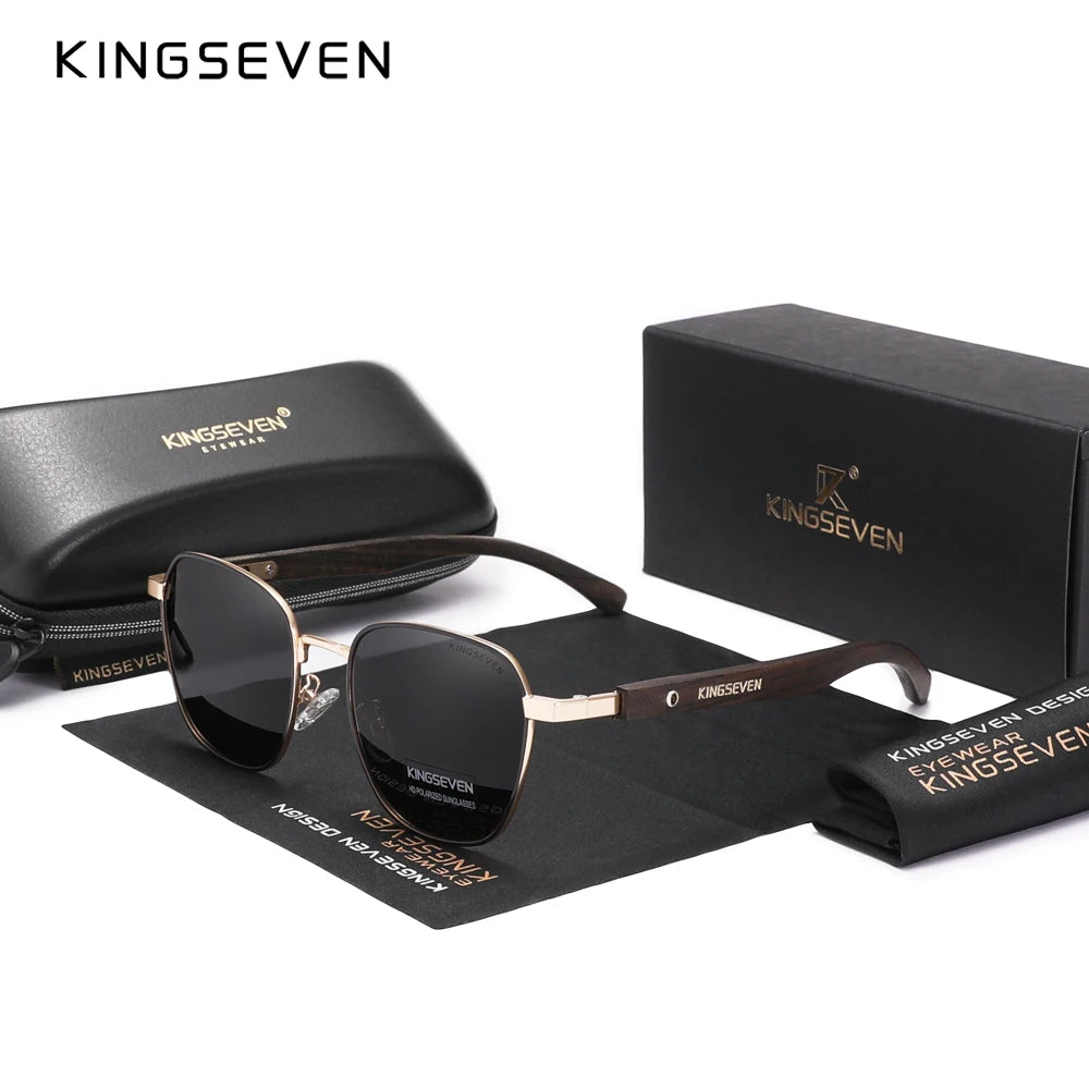 KINGSEVEN Quality Upgrade Ebony wood Sunglasses Men Polarized  UV400 Protection Wooden Retro Eyewear Women Outdoor Sports