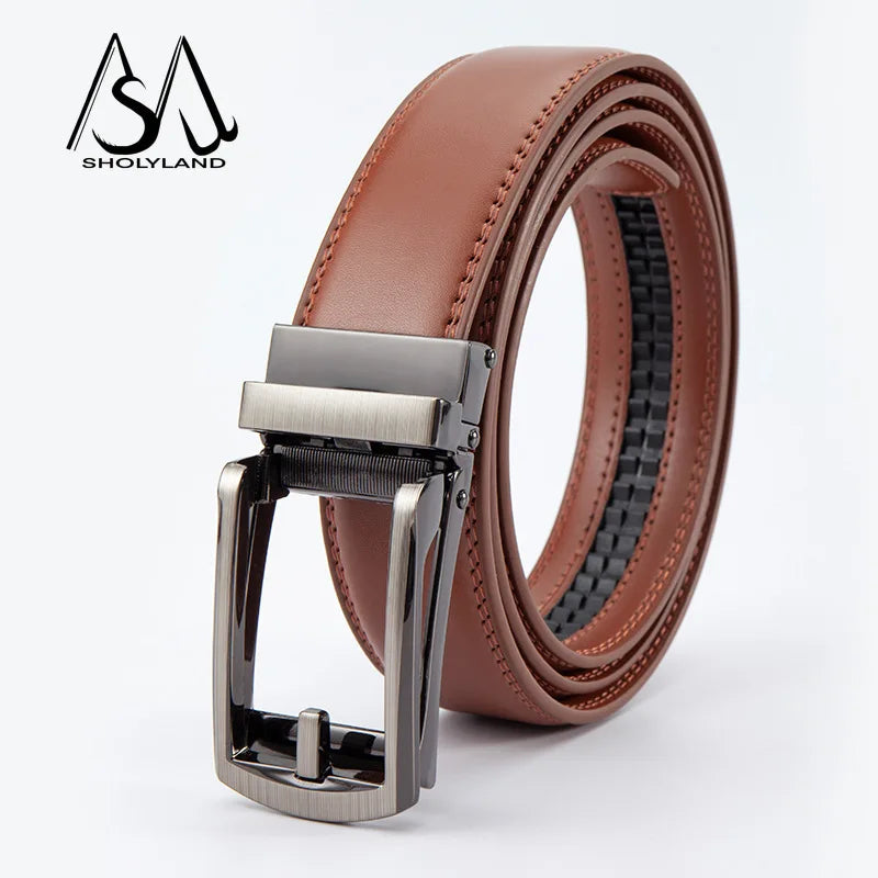 New Trendy Fashion Versatile Leather Men's Belt Alloy Automatic Buckle Two-layer Cowhide Classic Business Versatile Men's Belt