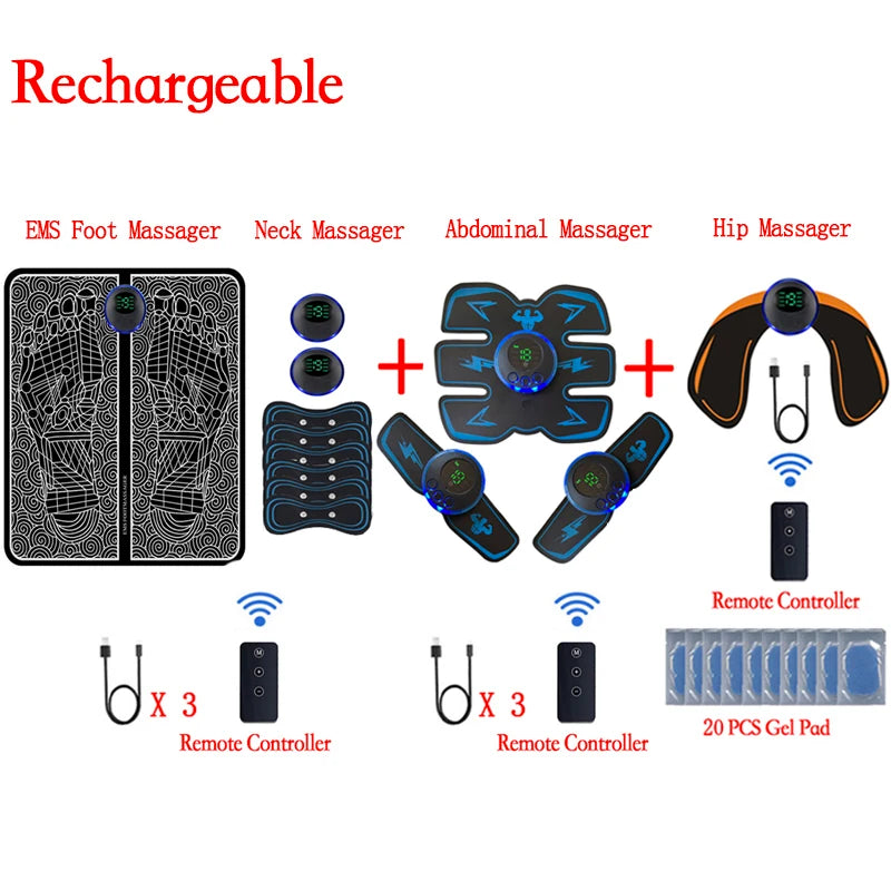 USB Rechargeable Smart EMS Muscle Stimulator Electric ABS Abdominal Patch Training Arm Neck Body Massager Fitness Slimming