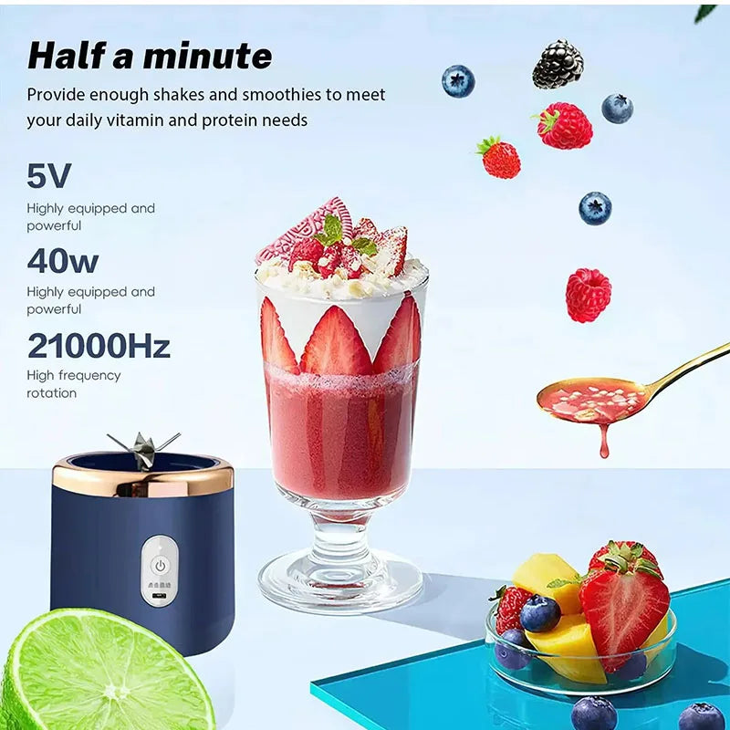 USB Electric Juicer 6 Blades Smoothie Blender Portable Wireless Mini Charging Fruit Juicer Ice CrushCup Food Processor