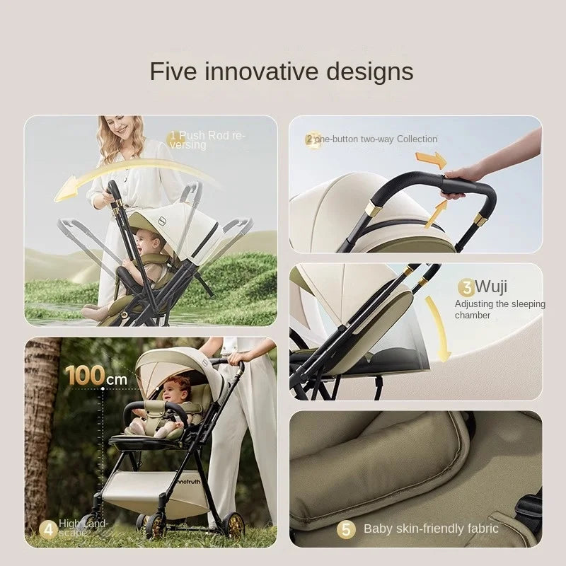 The New Baby Stroller Can sit or lie down 0 - 3 Years Old Lightweight Folding Two-way Push Spine Protection Four Wheel Stroller