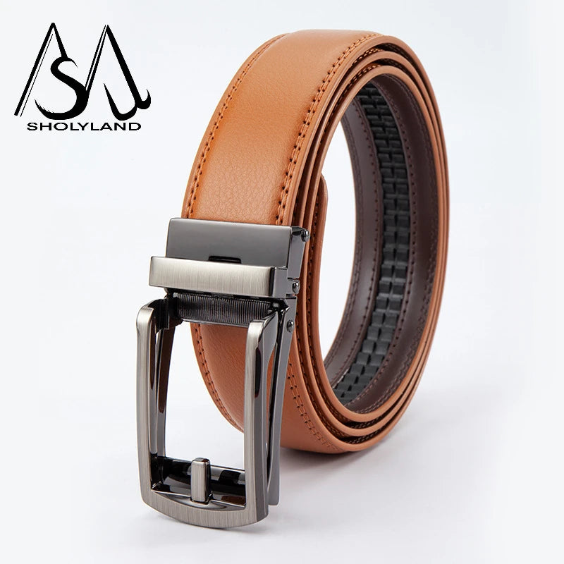 New Trendy Fashion Versatile Leather Men's Belt Alloy Automatic Buckle Two-layer Cowhide Classic Business Versatile Men's Belt