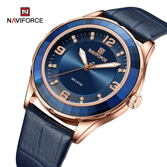 NAVIFORCE Original New Fashion Watch Leather Belt Women Wristwatches Simple Casual Ladies' Dress Quartz Clock Relogio Feminino