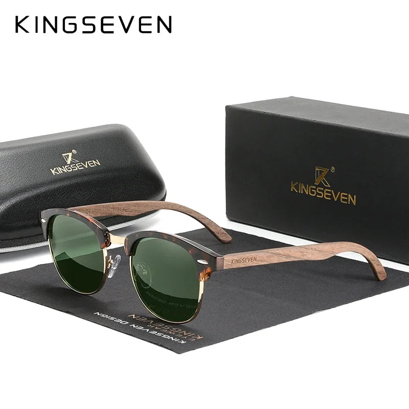 KINGSEVEN Sunglasses For Men Polarized Handmade Glasses UV400 Walnut Wooden Women Leisure Glasses Fishing Driving Unisex