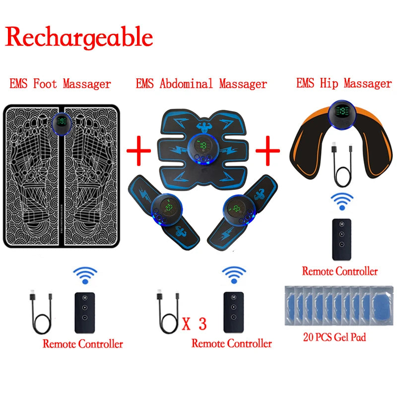 USB Rechargeable Smart EMS Muscle Stimulator Electric ABS Abdominal Patch Training Arm Neck Body Massager Fitness Slimming