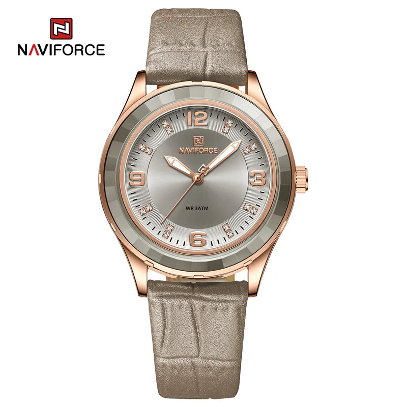 NAVIFORCE Original New Fashion Watch Leather Belt Women Wristwatches Simple Casual Ladies' Dress Quartz Clock Relogio Feminino