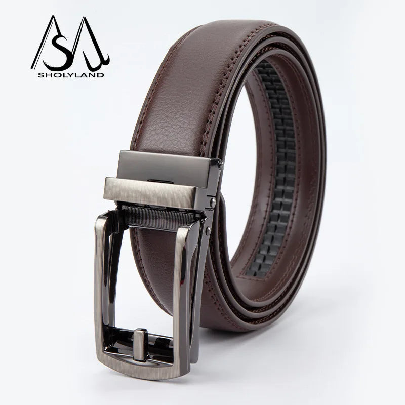 New Trendy Fashion Versatile Leather Men's Belt Alloy Automatic Buckle Two-layer Cowhide Classic Business Versatile Men's Belt