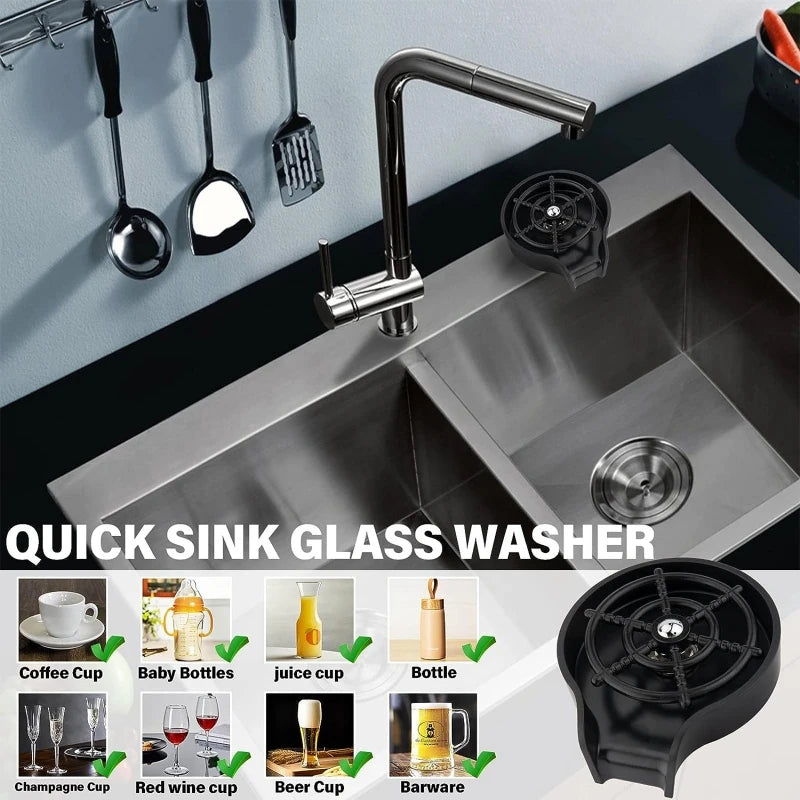 ABS High Pressure Automatic Glass Cup Washer Kitchen Sink Faucet Glass Rinser Beer Coffee Milk Tea Cup Cleaner Bar Accessories