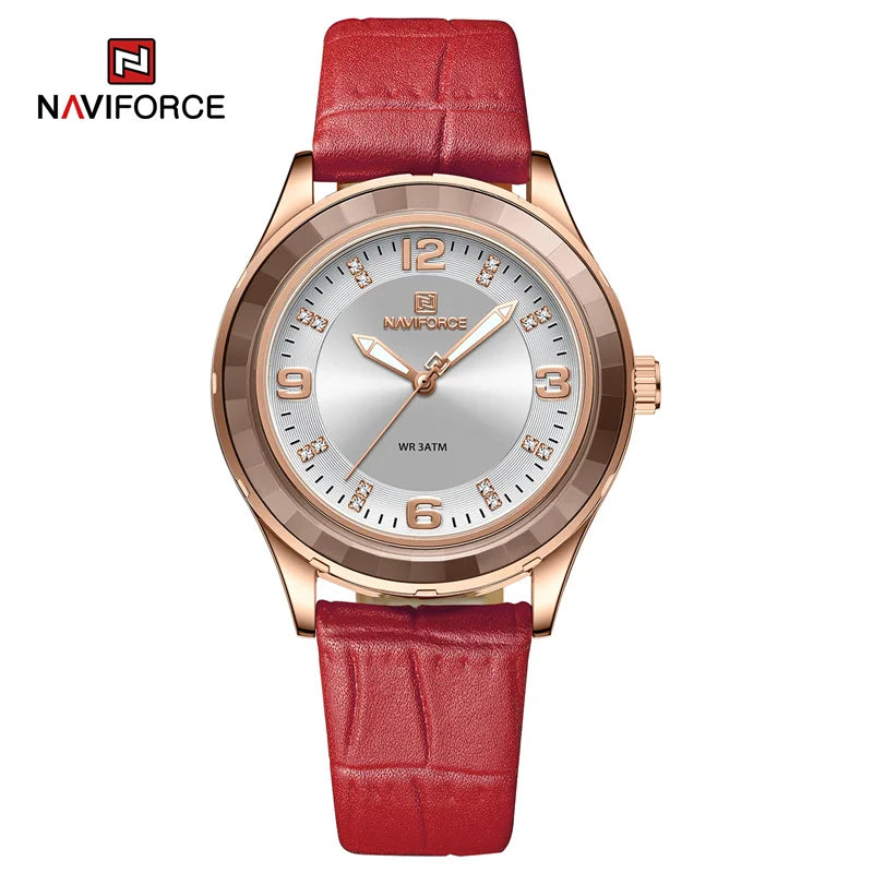 NAVIFORCE Original New Fashion Watch Leather Belt Women Wristwatches Simple Casual Ladies' Dress Quartz Clock Relogio Feminino