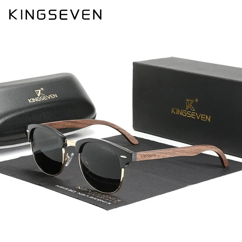 KINGSEVEN Sunglasses For Men Polarized Handmade Glasses UV400 Walnut Wooden Women Leisure Glasses Fishing Driving Unisex