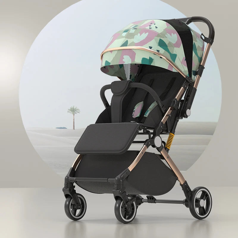 Baby stroller High Landscape can sit and lie down Lightweight Folding Two-way Push Four Wheel Stroller Shock Absorption