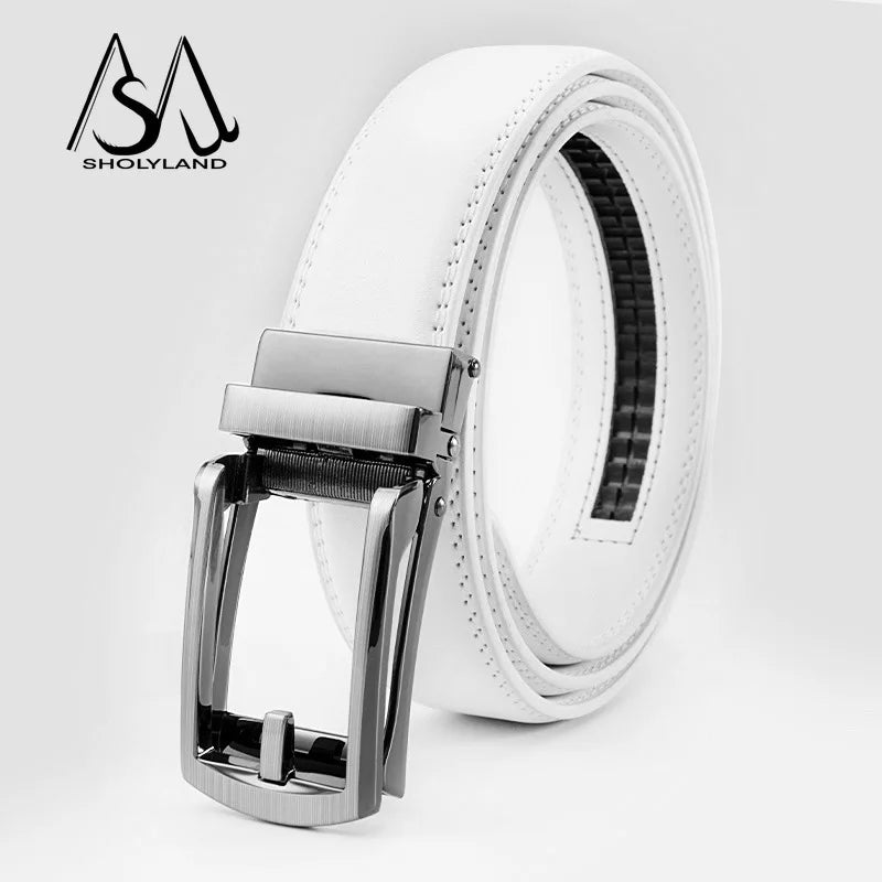 New Trendy Fashion Versatile Leather Men's Belt Alloy Automatic Buckle Two-layer Cowhide Classic Business Versatile Men's Belt