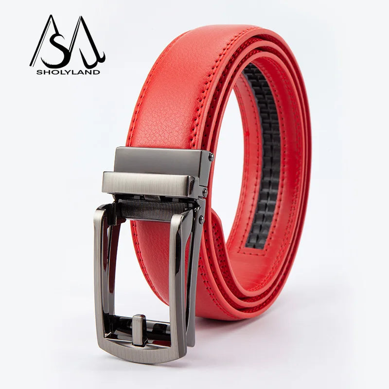 New Trendy Fashion Versatile Leather Men's Belt Alloy Automatic Buckle Two-layer Cowhide Classic Business Versatile Men's Belt