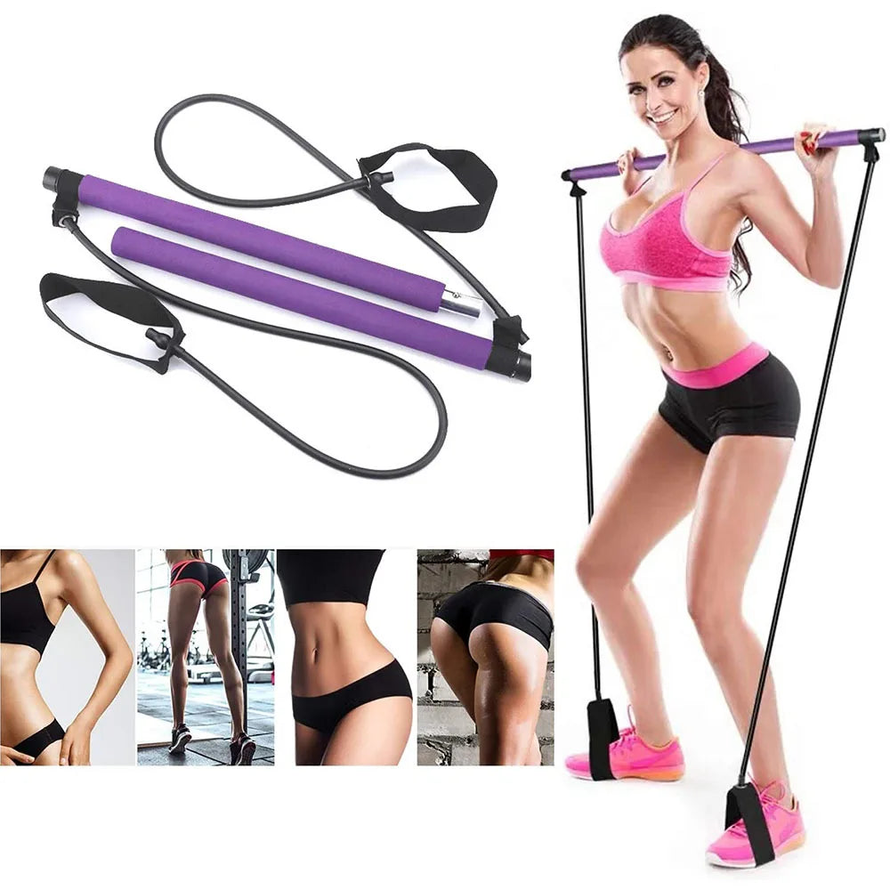 Yoga Pilates Bar Stick Crossfit Workout Elastic Resistance Bands Yoga Exerciser Pull Rope Portable Home Gym Fitness Equipment