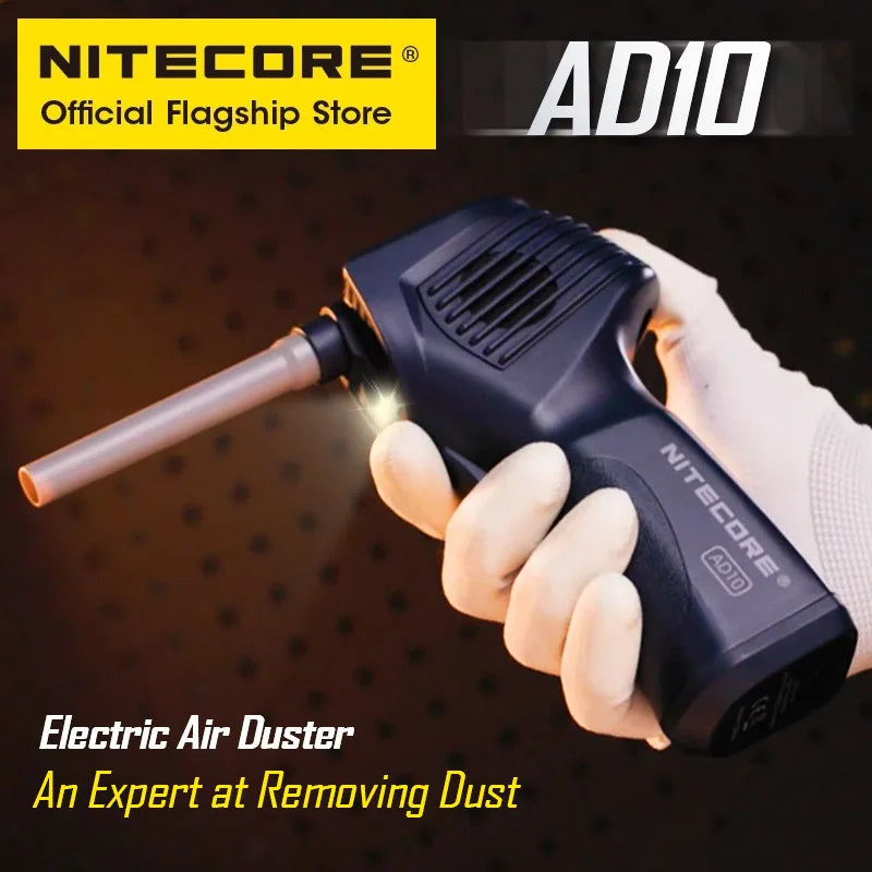 NITECORE AD10 Cord-Free Electric Air Duster 18W QC USB-C Rechargeable Blower Cleaner for Camera Keyboard Vinyl Record Anime Sofa