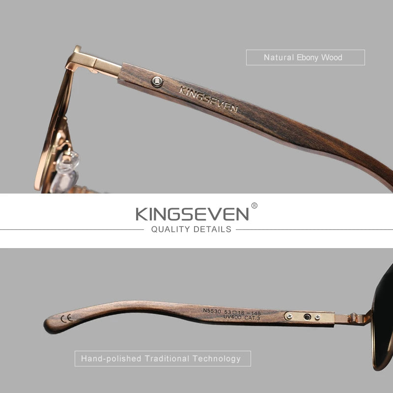 KINGSEVEN Quality Upgrade Ebony wood Sunglasses Men Polarized  UV400 Protection Wooden Retro Eyewear Women Outdoor Sports