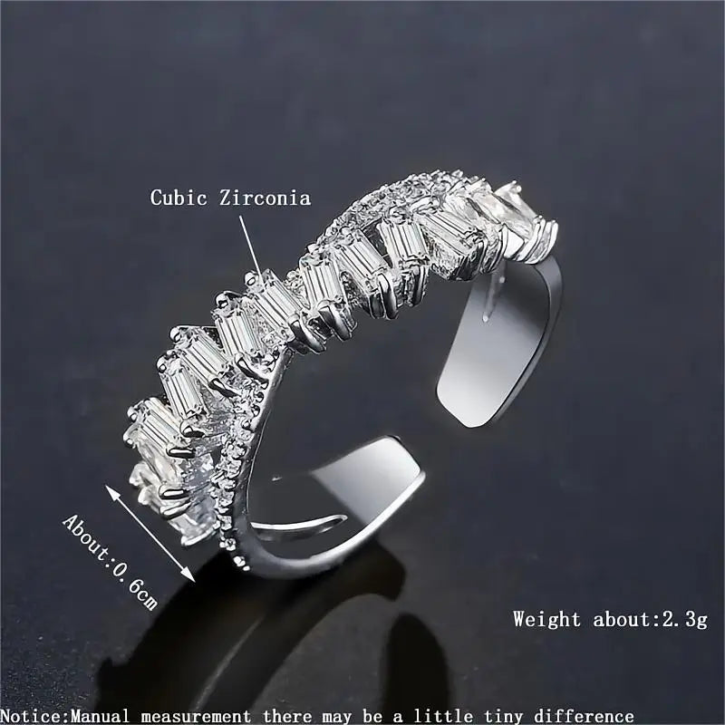 Luxury Zircon Shiny Chic Resizable Double Student Opening Rings for Woman Silver Color Gothic Finger Jewelry Wedding Party