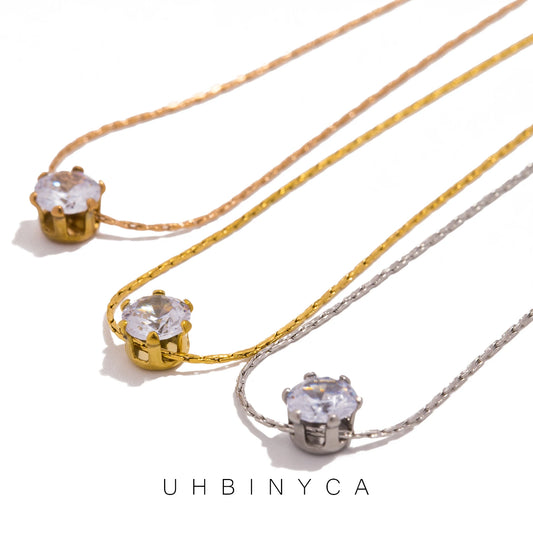 UHBINYCA Simple and Exquisite Zircon Pendant Necklace for Woman, Stainless Steel Zircon Waterproof Jewelry