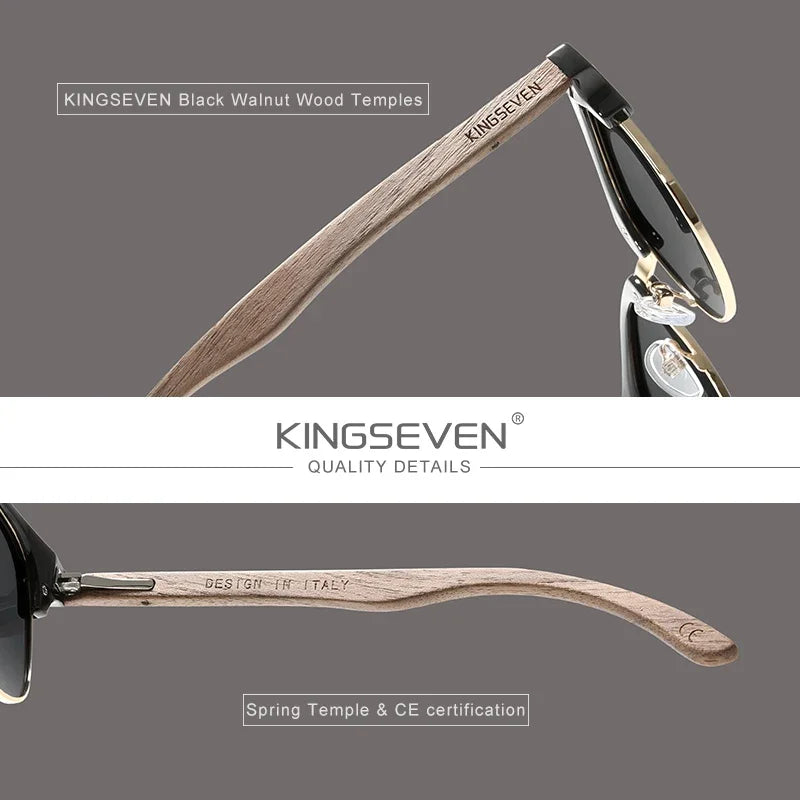 KINGSEVEN Sunglasses For Men Polarized Handmade Glasses UV400 Walnut Wooden Women Leisure Glasses Fishing Driving Unisex