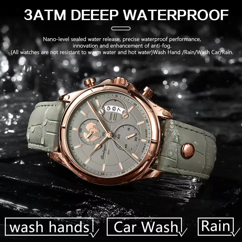 POEDAGAR Luxury Brand Man Watch Chronograph Date Waterproof Leather Watches For Men Casual Male Clock Sports Quartz Men's Watch