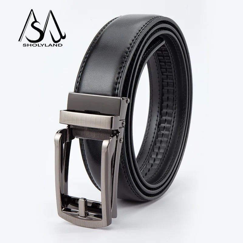 New Trendy Fashion Versatile Leather Men's Belt Alloy Automatic Buckle Two-layer Cowhide Classic Business Versatile Men's Belt