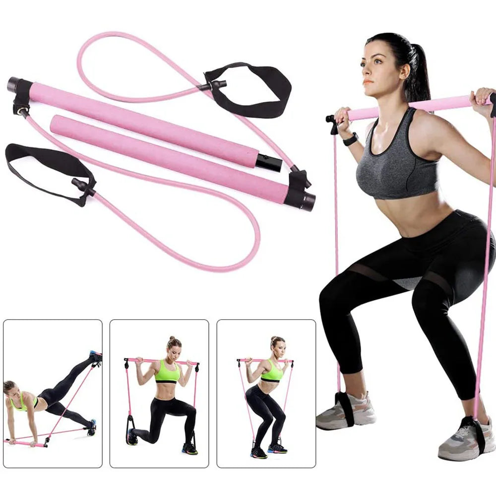 Yoga Pilates Bar Stick Crossfit Workout Elastic Resistance Bands Yoga Exerciser Pull Rope Portable Home Gym Fitness Equipment