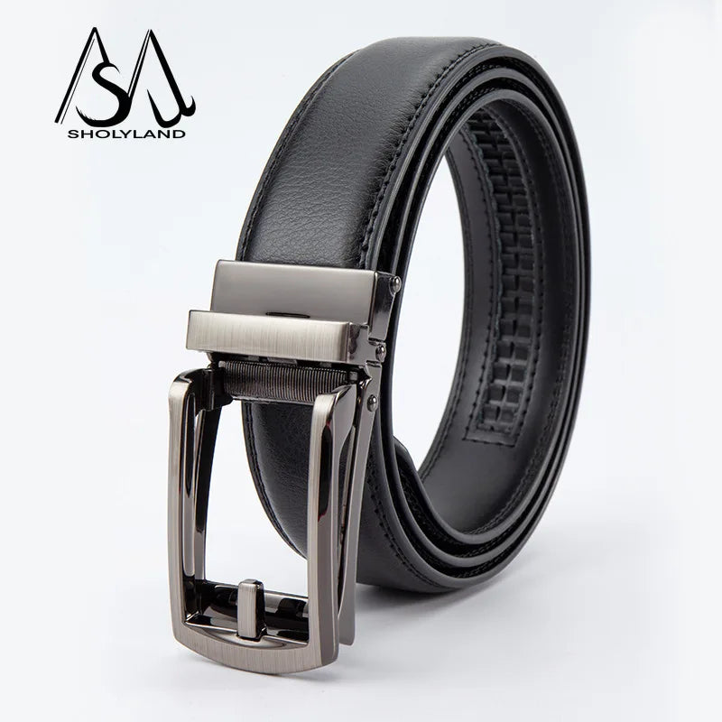 New Trendy Fashion Versatile Leather Men's Belt Alloy Automatic Buckle Two-layer Cowhide Classic Business Versatile Men's Belt