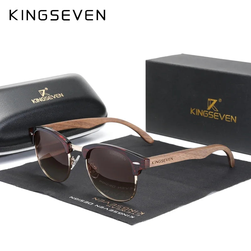 KINGSEVEN Sunglasses For Men Polarized Handmade Glasses UV400 Walnut Wooden Women Leisure Glasses Fishing Driving Unisex