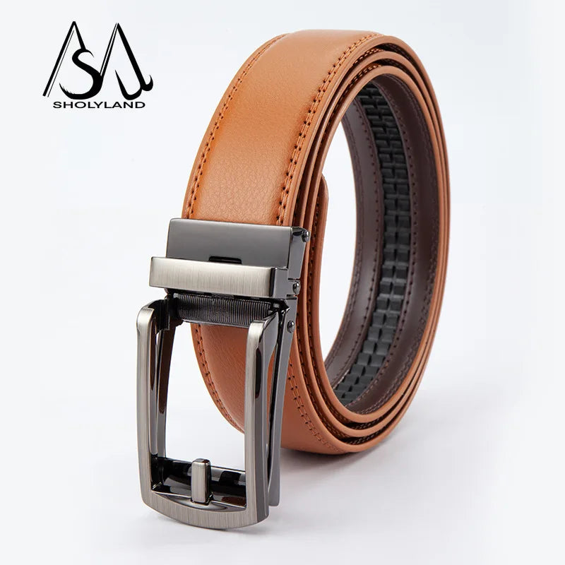 New Trendy Fashion Versatile Leather Men's Belt Alloy Automatic Buckle Two-layer Cowhide Classic Business Versatile Men's Belt