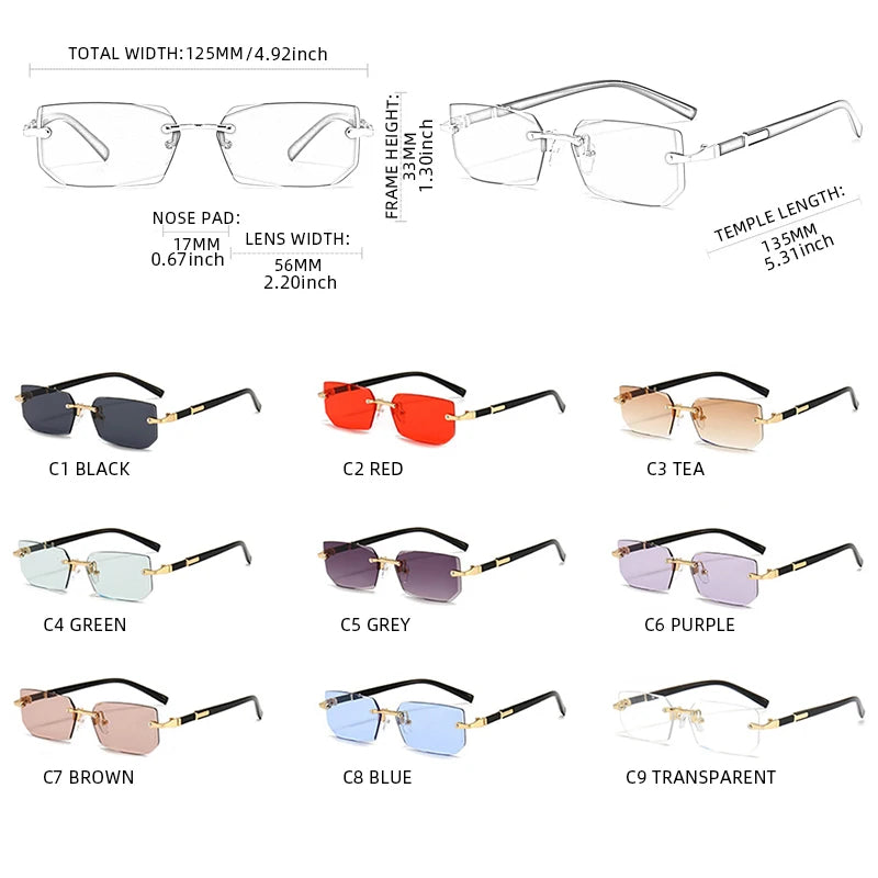 Fashion Rimless Sunglasses Men Women Populare Frameless Sun Glasses Male Female Classic Small Square Summer Traveling Shades