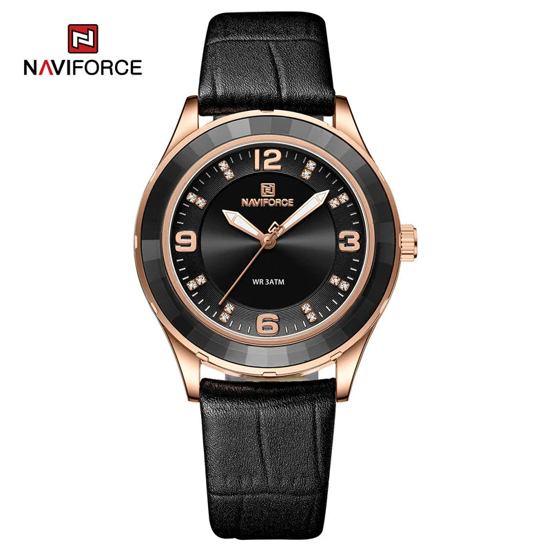 NAVIFORCE Original New Fashion Watch Leather Belt Women Wristwatches Simple Casual Ladies' Dress Quartz Clock Relogio Feminino