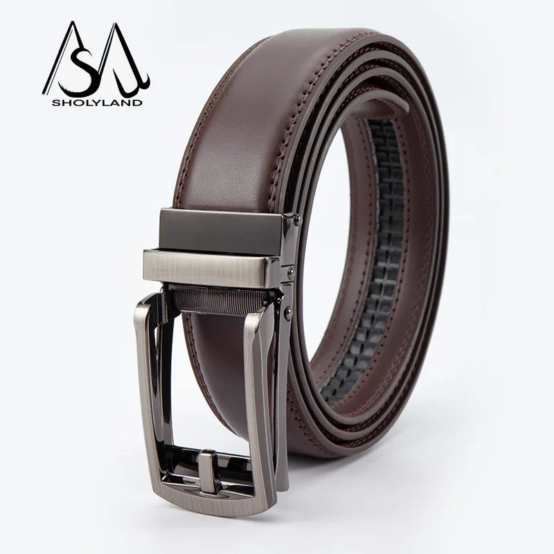 New Trendy Fashion Versatile Leather Men's Belt Alloy Automatic Buckle Two-layer Cowhide Classic Business Versatile Men's Belt