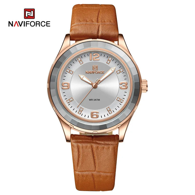 NAVIFORCE Original New Fashion Watch Leather Belt Women Wristwatches Simple Casual Ladies' Dress Quartz Clock Relogio Feminino