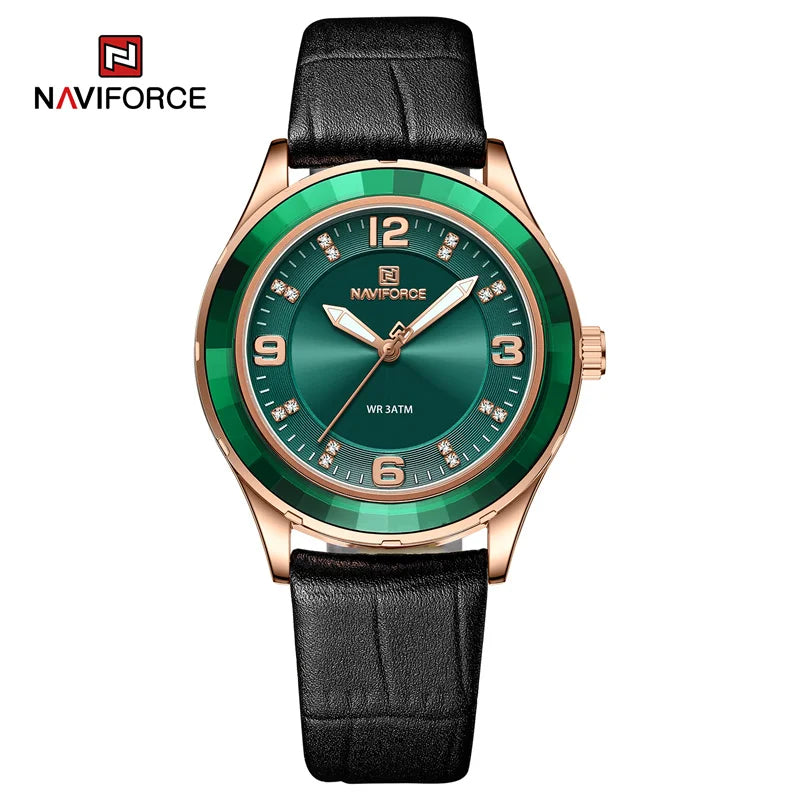 NAVIFORCE Original New Fashion Watch Leather Belt Women Wristwatches Simple Casual Ladies' Dress Quartz Clock Relogio Feminino