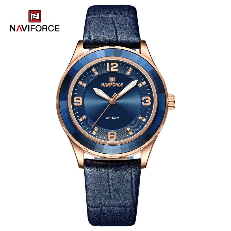 NAVIFORCE Original New Fashion Watch Leather Belt Women Wristwatches Simple Casual Ladies' Dress Quartz Clock Relogio Feminino