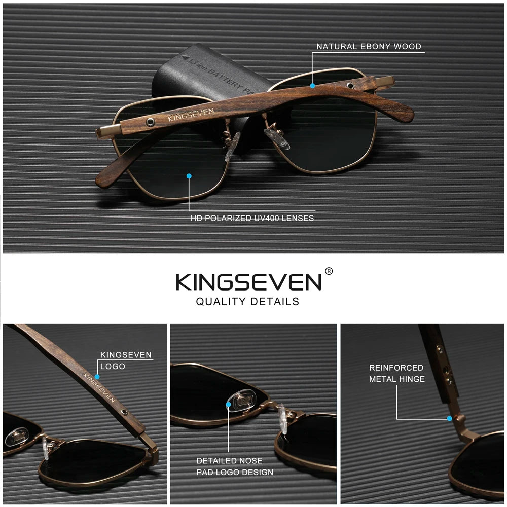 KINGSEVEN Quality Upgrade Ebony wood Sunglasses Men Polarized  UV400 Protection Wooden Retro Eyewear Women Outdoor Sports