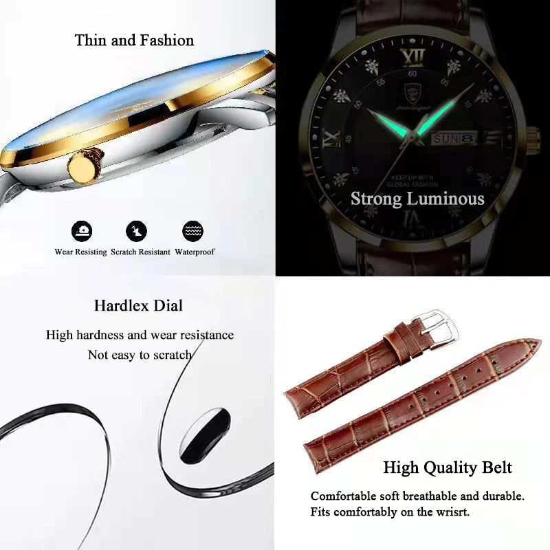 POEDAGAR Luxury Brand Men Watches Waterproof Luminous Leather Quartz Man Wristwatch Casual Sports Military Watch For Men relogio